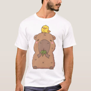 Cute Capybara with Yellow Bird Doodle T-Shirt