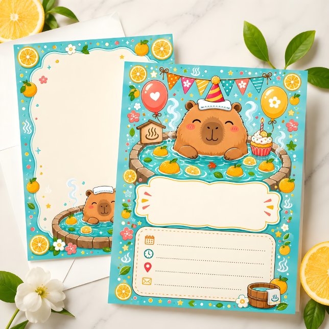 Cute Capybara Yuzu Onsen Birthday Invitation (Creator Uploaded)