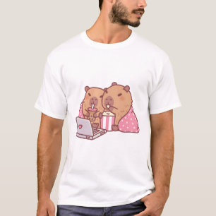 Cute Capybaras Chilling Together With Popcorn And  T-Shirt