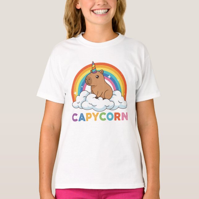 Cute Capycorn Capybara Unicorn Rainbow T-Shirt (Front)