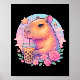 Cute Capyra Kawaii Anime Bo Bubble Tea Lover Girls Poster