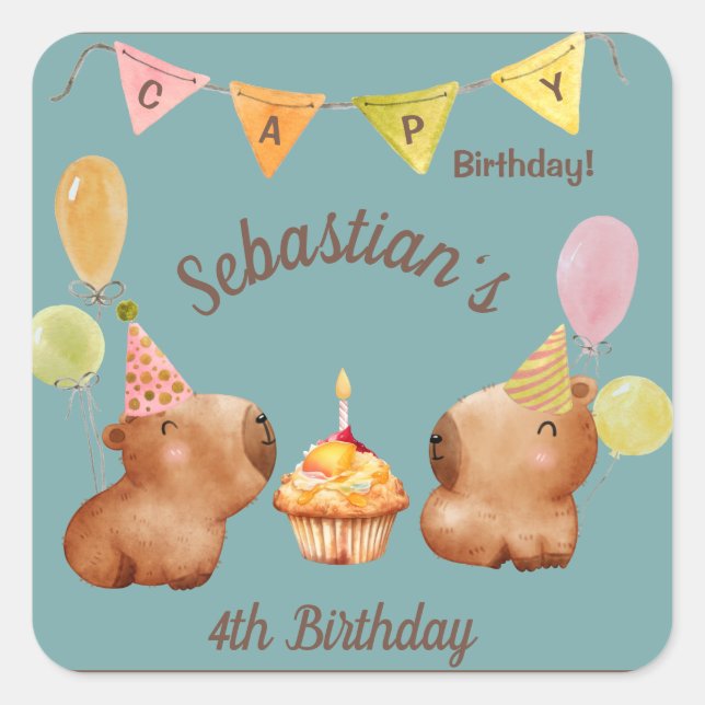 Cute Capy's Party Palooza Square Sticker (Front)