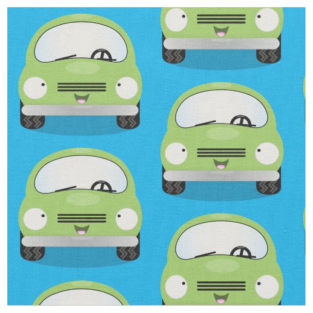 Cute car cartoon pattern fabric (Close Up)