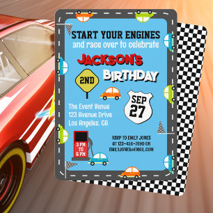 Cute Car Race Track Kids Colourful Birthday Party Invitation