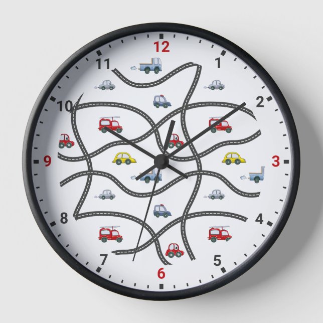 Cute Car Roads Kids Bedroom Decor Wall Clock (Front)