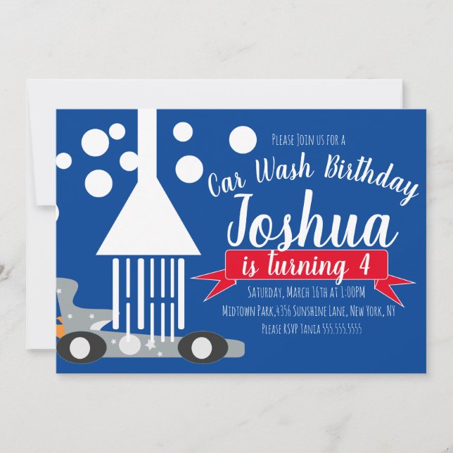 Cute Car Wash Bubbles Birthday Party Invitation (Front)
