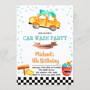 Cute car wash party birthday invitation