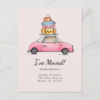 Cute Car with Luggage 'I've Moved'