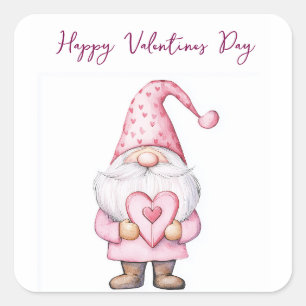 cute card with a cartoon pink gnome in love square sticker