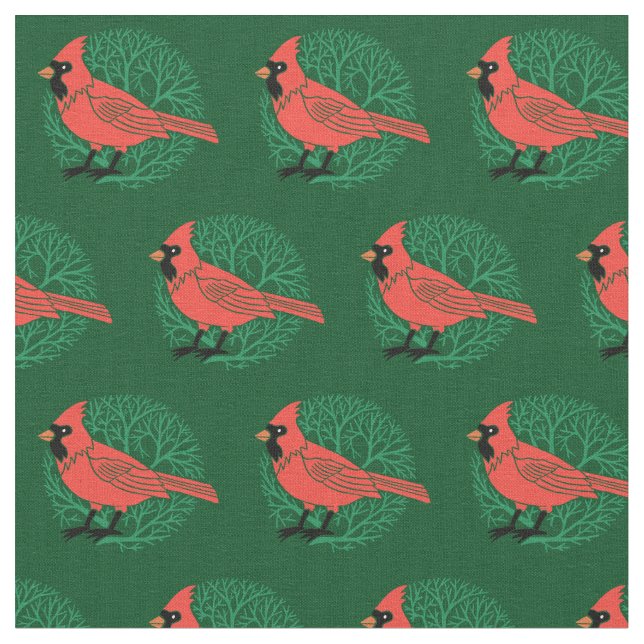 Cute Cardinal Christmas Fabric (Close Up)
