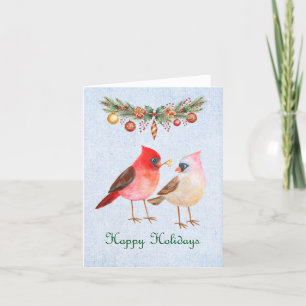 Cute Cardinal Couple Retro Happy Holiday Christmas Card