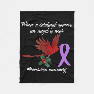 Cute Cardinal Purples Ribbon Overdose Awareness An Fleece Blanket