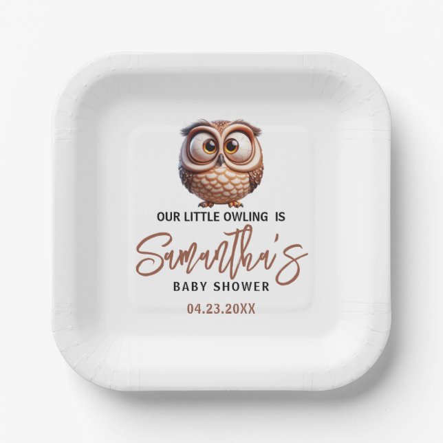 Cute Caricature Owl Baby Boy Shower Paper Plate (Front)