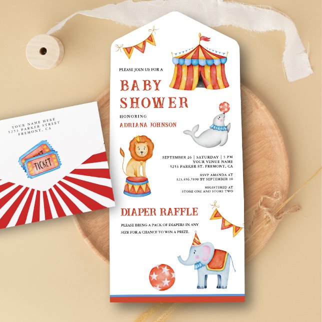 Cute Carnival Circus Baby Shower All In One Invitation (Creator Uploaded)