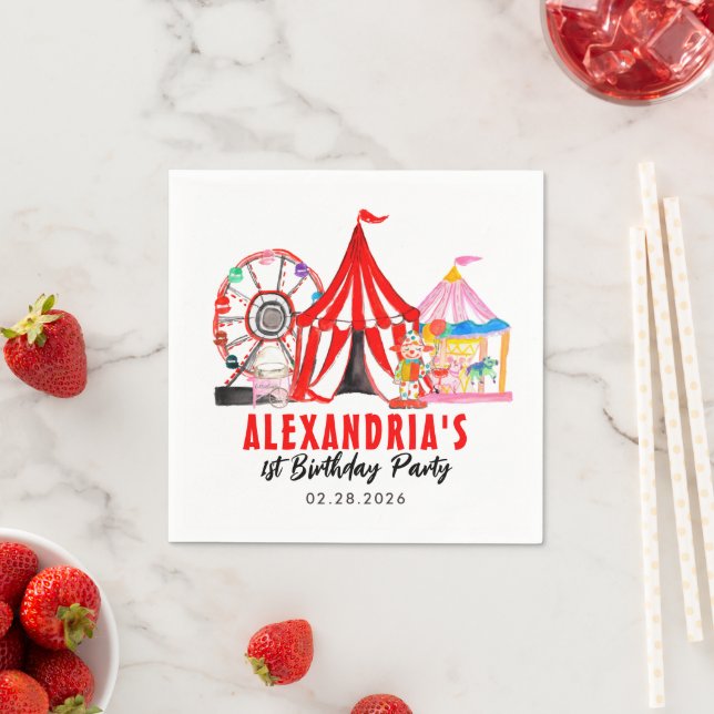 Cute Carnival Circus Festival Show Kids Birthday Napkin (Insitu)