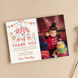 Cute Carnival Circus Show Birthday Photo Thank You Card