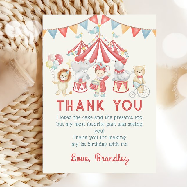 Cute Carnival Circus Show Birthday Thank You Card (Creator Uploaded)
