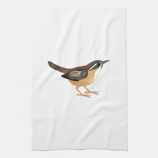 Cute Carolina Wren Tea Towel (Vertical)