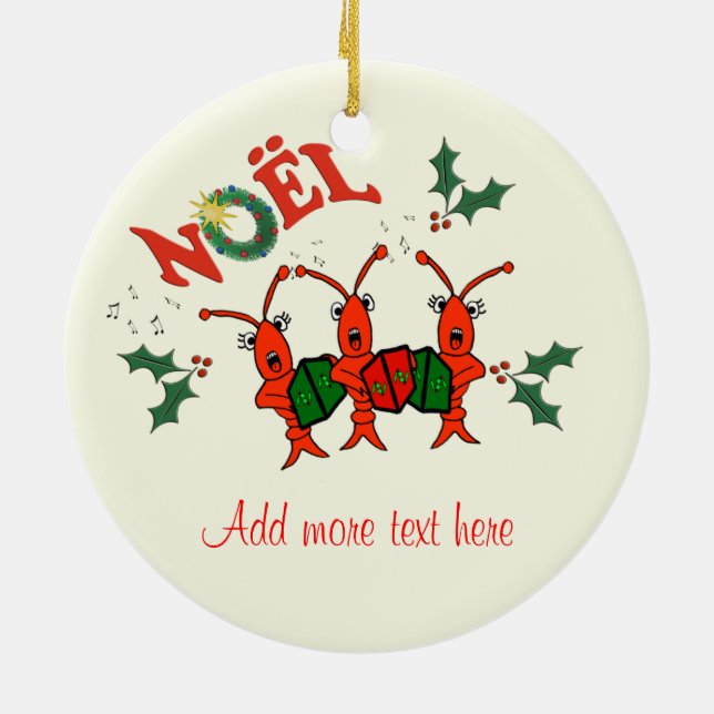 Cute Caroling Crawfish Lobster Christmas Ceramic Tree Decoration (Back)