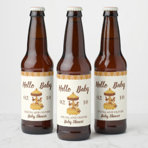 Cute carousel gender neutral baby shower  beer bottle label