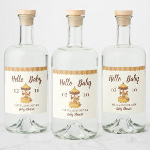 Cute carousel gender neutral baby shower  liquor bottle label