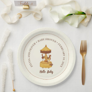 Cute carousel gender neutral baby shower paper plate