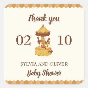 Cute carousel gender neutral baby shower  square sticker