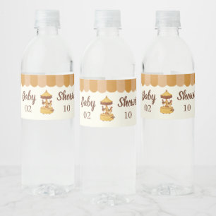 Cute carousel gender neutral baby shower water bottle label