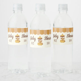 Cute carousel gender neutral baby shower water bottle label