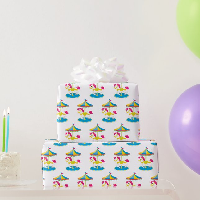 Cute Carousel horse theme park party wrap Wrapping Paper (Party Gifts)