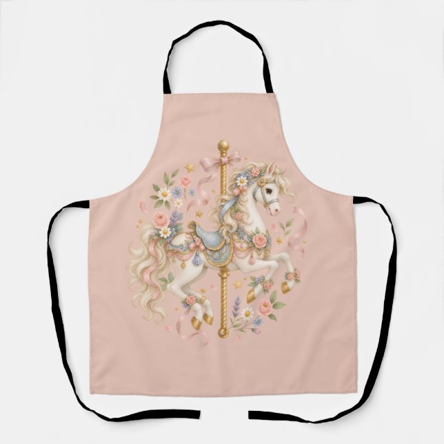 Cute Carousel Horse Vintage Art Apron (Front)
