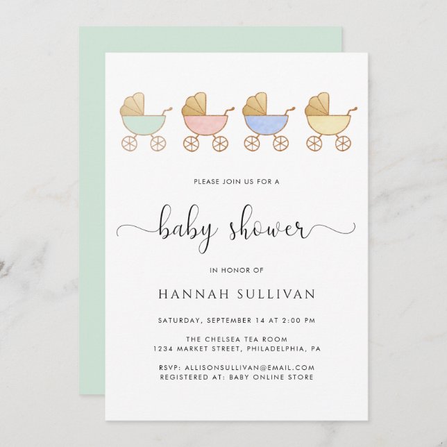 Cute Carriages Baby Shower Invitation (Front/Back)