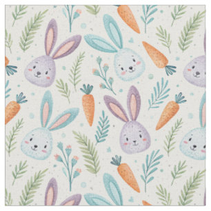 Cute Carrot & Fluffy Bunny Pastel Spring Pattern Fabric