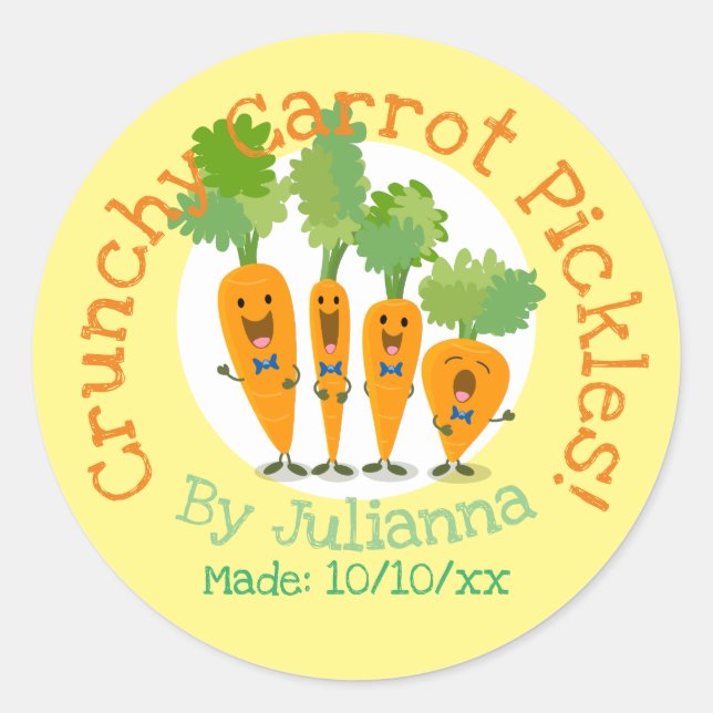 Cute carrot pickles cartoon illustration label (Front)