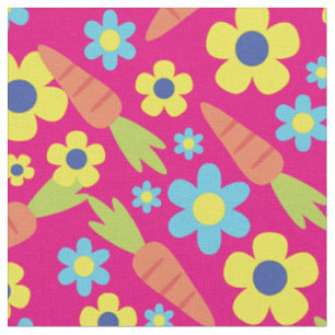 Cute Carrots and Flowers Spring Easter Fabric