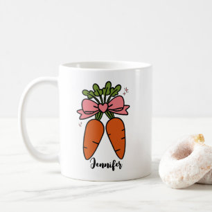 Cute carrots with a pink bow personalised name coffee mug