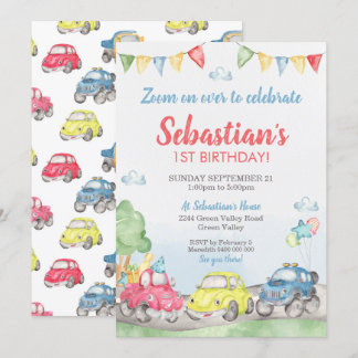 Cute Cars Birthday Invitation