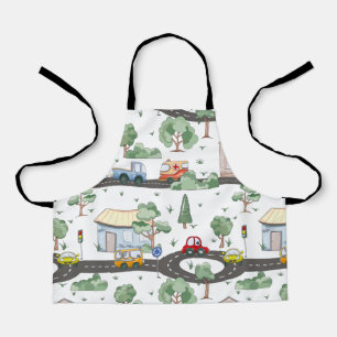 Cute Cars in Town Pattern for Little Boys Apron
