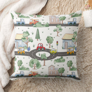 Cute Cars in Town Pattern for Little Boys Cushion