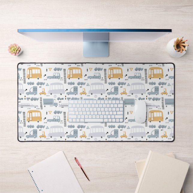 Cute Cars in Traffic Pattern Desk Mat (Office 1)