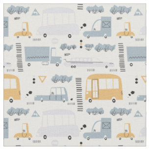 Cute Cars in Traffic Pattern Fabric