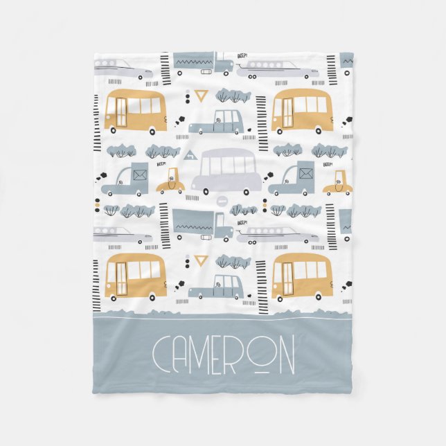 Cute Cars in Traffic Pattern Fleece Blanket (Front)