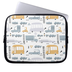 Cute Cars in Traffic Pattern Laptop Sleeve