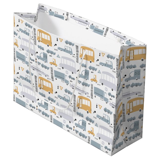 Cute Cars in Traffic Pattern Large Gift Bag (Front Angled)