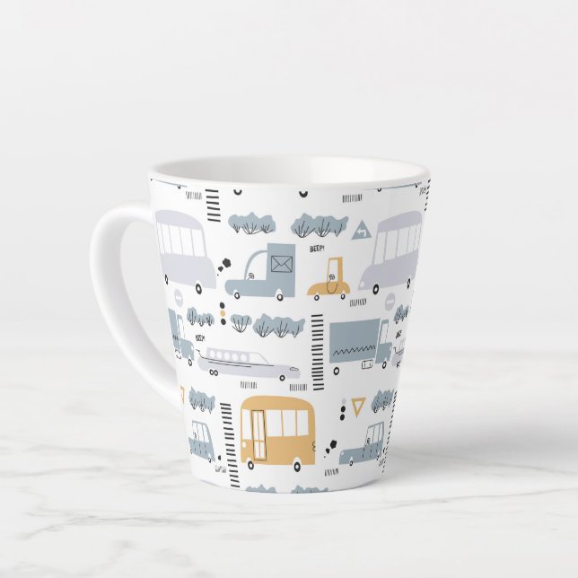 Cute Cars in Traffic Pattern Latte Mug (Left Angle)