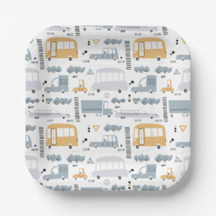 Cute Cars in Traffic Pattern Paper Plate