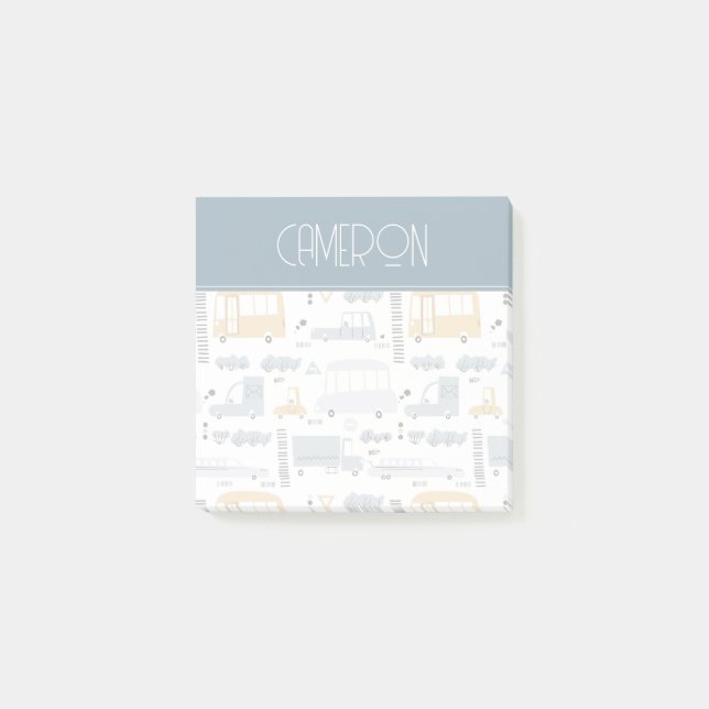 Cute Cars in Traffic Pattern Post-it Notes (Front)