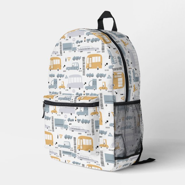 Cute Cars in Traffic Pattern Printed Backpack (Back Corner Right)