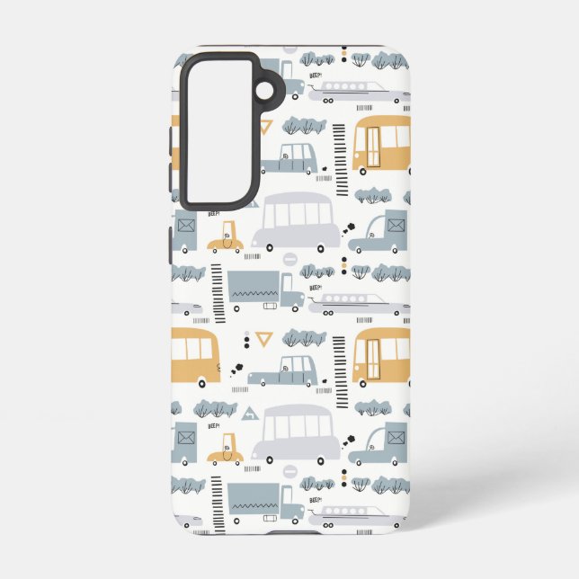 Cute Cars in Traffic Pattern Samsung Galaxy S21 Case (Back)