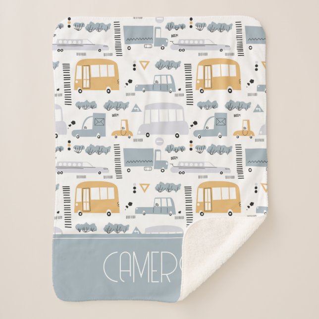 Cute Cars in Traffic Pattern Sherpa Blanket (Front)
